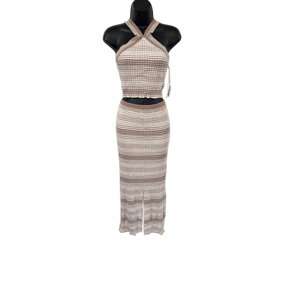 Jessica Simpson 2 piece Midi Skirt & Halter Top Set, Tan, Brown, White, Medium - Picture 1 of 6